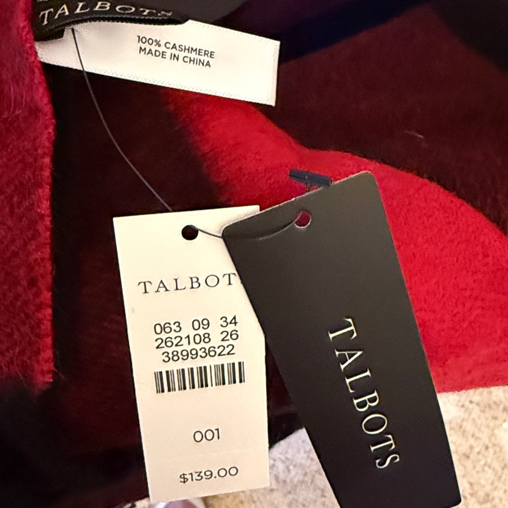 Talbots Red and Black Buffalo Plaid Cashmere Scarf - Picture 3 of 3